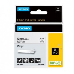 Nastro Rhino 18444 12 mm x 5,5 mt vinile nero/bianco Dymo