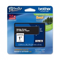 Brother Nastro Bianco/Nero TZE355 24mm x 8mt