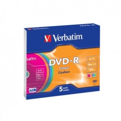 Verbatim Scatola 5 DVDR slim Case serigrafato colorato 43557 4,7GB