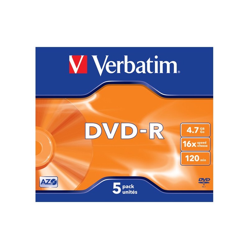 Verbatim Scatola 5 DVDR Jewel case serigrafato 43519 4,7GB