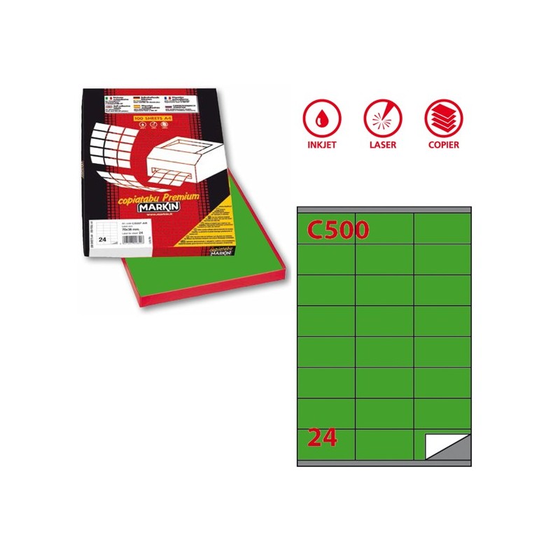 Etichette adesive C/500 in carta permanenti 70 x 36 mm 24 et/fg 100 fogli verde Markin