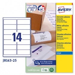 Etichette adesive J8163 in carta angoli arrotondati inkjet permanenti 99,1 x 38,1 mm 14 et/fg 25 fogli bianco Avery