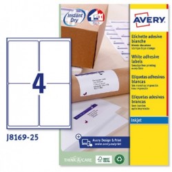 Etichette adesive J8169 in carta angoli arrotondati inkjet permanenti 99,1 x 139 mm 4 et/fg 25 fogli bianco Avery