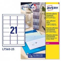 Etichette adesive L7560 in poliestere laser permanenti 63,5 x 38,1 mm 21 et/fg 25 fogli trasparente Avery