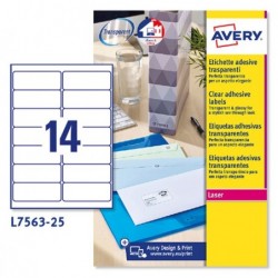 Etichette adesive L7563 in poliestere laser permanenti 99,1 x 38,1 mm 14 et/fg 25 fogli trasparente Avery