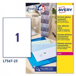 Etichette adesive L7567 in poliestere laser permanenti 210 x 297 mm 1 et/fg 25 fogli trasparente Avery