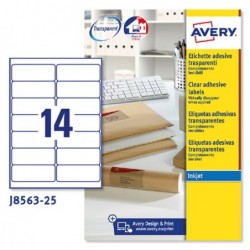 Etichette adesive J8563 in poliestere inkjet permanenti 99,1 x 38,1 mm 14 et/fg 25 fogli trasparente Avery