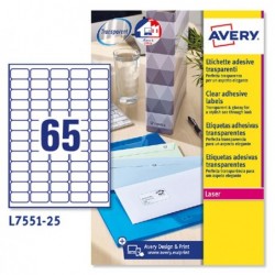 Etichette adesive L7551 in poliestere laser permanenti 38,1 x 21,2 mm 65 et/fg 25 fogli trasparente Avery