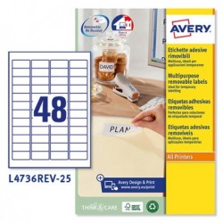 Etichette adesive L4736REV in carta angoli arrotondati rimovibili 45,7 x 21,2 mm 48 et/fg 25 fogli bianco Avery