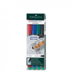 Pennarello Multimark universale permanente con gomma punta fine 0,6 mm astuccio 4 colori Faber Castell