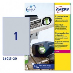 Etichette adesive L6013 in poliestere laser permanenti 210 x 297 mm 1 et/fg 20 fogli argento Avery