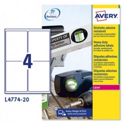 Etichette adesive L4774 in poliestere laser permanenti 99,1 x 139 mm 4 et/fg 20 fogli bianco Avery