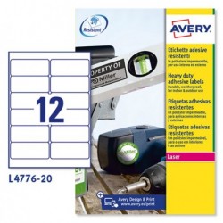 Etichette adesive L4776 in poliestere laser permanenti 99,1 x 42,3 mm 12 et/fg 20 fogli bianco Avery