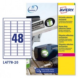 Etichette adesive L4778 in poliestere laser permanenti 45,7 x 21,2 mm 48 et/fg 20 fogli bianco Avery