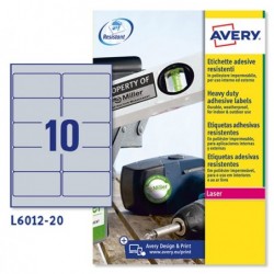 Etichette adesive L6012 in poliestere laser permanenti 96 x 50,8 mm 10 et/fg 20 fogli argento Avery