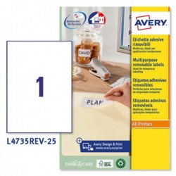 Etichette adesive L4735REV in carta angoli arrotondati rimovibili 210 x 297 mm 1 et/fg 25 fogli bianco Avery