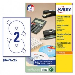 Etichette adesive J8676 in carta inkjet permanenti diametro CD 117 mm 2 et/fg 25 fogli bianco opaco Avery