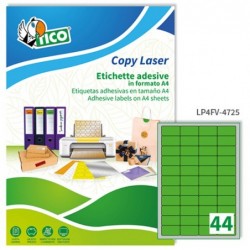 Etichette adesive LP4F in carta angoli arrotondati permanenti 47,5 x 25,5 mm 44 et/fg 70 fogli verde fluo Tico