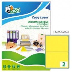 Etichette adesive LP4F in carta angoli arrotondati laser permanenti 200 x 142 mm 2 et/fg 70 fogli giallo fluo Tico