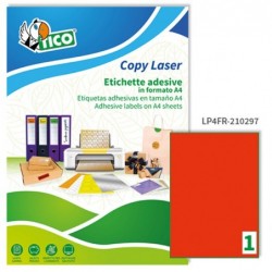 Etichette adesive LP4F in carta permanenti 210 x 297 mm 1 et/fg 70 fogli rosso fluo Tico