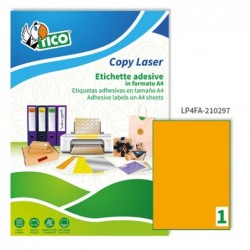 Etichette adesive LP4F in carta permanenti 210 x 297 mm 1 et/fg 70 fogli arancio fluo Tico