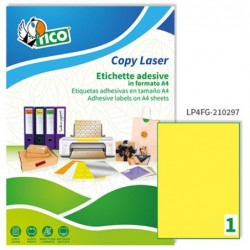 Etichette adesive LP4F in carta permanenti 210 x 297 mm 1 et/fg 70 fogli giallo fluo Tico