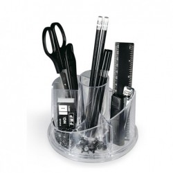 Desk set girevole portatutto plexiglass 13x16x12 cm accessori inclusi trasparente Lebez