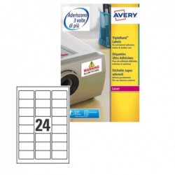 Etichette adesive extra strong L6141 in poliestere laser permanenti 63,5 x 33,9 mm 24 et/fg 20 fogli trasparente Avery