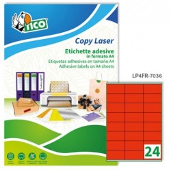 Etichette adesive LP4F in carta con margini permanenti 70 x 36 mm 24 et/fg 70 fogli rosso fluo Tico