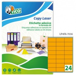 Etichette adesive LP4F in carta con margini permanenti 70 x 36 mm 24 et/fg 70 fogli arancio fluo Tico