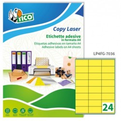 Etichette adesive LP4F in carta con margini permanenti 70 x 36 mm 24 et/fg 70 fogli giallo fluo Tico