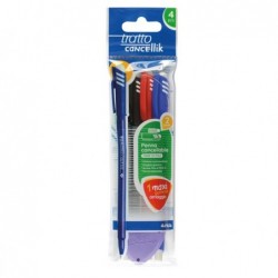 Penna a sfera cancellabile Cancellik punta 1,0mm colori assortiti Tratto conf. 4 pezzi