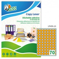 Etichette adesive tonde LP4F in carta con margini permanenti diametro 25 mm 70 et/fg 70 fogli arancio fluo Tico