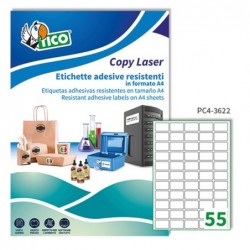 Etichette adesive PC4 in poliestere laser permanenti 36 x 22 mm 55 et/fg 100 fogli trasparente Tico