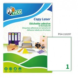 Etichette adesive PG4 in carta permanenti 210 x 297 mm 1 et/fg 100 fogli bianco lucido Tico