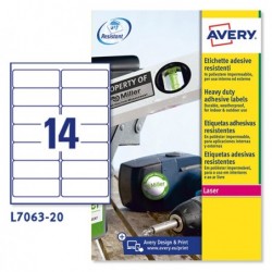 Etichette adesive extra strong L7063 in poliestere laser permanenti 99,1 x 38,1 mm 14 et/fg 20 fogli bianco Avery