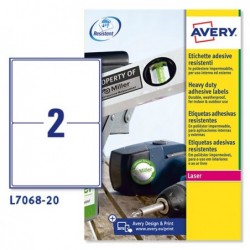 Etichette adesive extra strong L7068 in poliestere laser permanenti 199,6 x 143,5 mm 2 et/fg 20 fogli bianco Avery