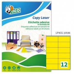 Etichette adesive LP4C in carta laser permanenti 105 x 48 mm 12 et/fg 70 fogli giallo opaco Tico