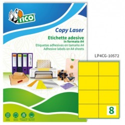 Etichette adesive LP4C in carta laser permanenti 105 x 72 mm 8 et/fg 70 fogli giallo opaco Tico