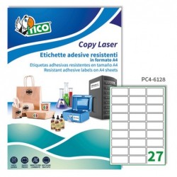 Etichette adesive PC4 in poliestere laser permanenti 61 x 286 mm 27 et/fg 100 fogli trasparente Tico