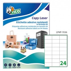 Etichette adesive LP4P in poliestere laser permanenti 70 x 36 mm 24 et/fg 70 fogli bianco Tico