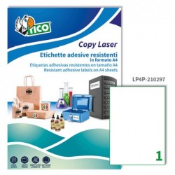 Etichette adesive LP4P in poliestere laser permanenti 210 x 297 mm 1 et/fg 70 fogli bianco Tico