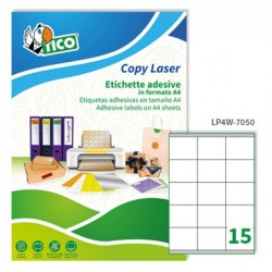 Etichette adesive LP4W in carta con margini laser permanenti 70 x 50,8 mm 15 et/fg 100 fogli bianco Tico