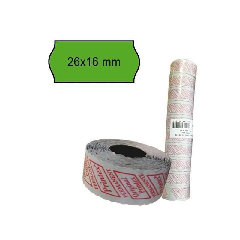 Rotolo da 1000 etichette a onda per Printex Smart 16/2616 e Z Maxi 6/2616 26x16 mm adesivo permanente verde Pritnex 10 rotoli