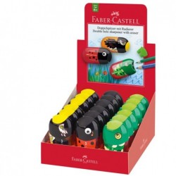 Temperamatite Animals con contenitore 2 fori con serbatoio e gomma assortiti Faber Castell