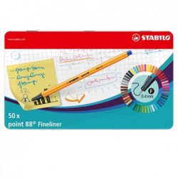 Fineliner Point 88 tratto 0,4 mm colori assortiti Stabilo scatola metallo 50 pezzi