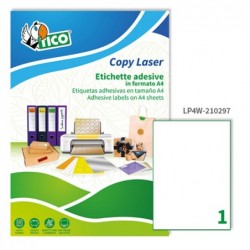 Etichette adesive LP4W in carta laser permanenti 210 x 297 mm 1 et/fg 100 fogli bianco Tico