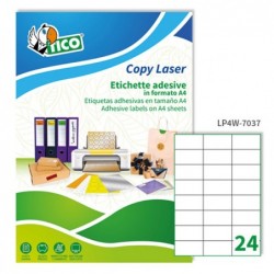 Etichette adesive LP4W in carta laser permanenti 70 x 37 mm 24 et/fg 100 fogli bianco Tico