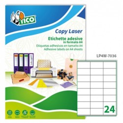 Etichette adesive LP4W in carta con margini laser permanenti 70 x 36 mm 24 et/fg 100 fogli bianco Tico