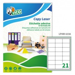 Etichette adesive LP4W in carta angoli arrotondati laser permanenti 63,5 x 38,1 mm 21 et/fg 100 fogli bianco Tico